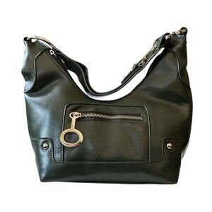 Cato Hobo Shoulder Bag Green Shiny  Large Faux Leather Flower Zip Closure